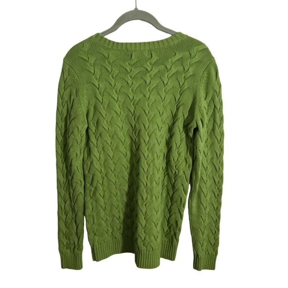 Lands' End Drifter Green Cable Knit Fisherman Midweight  Cotton Sweater Size XS - Picture 3 of 6